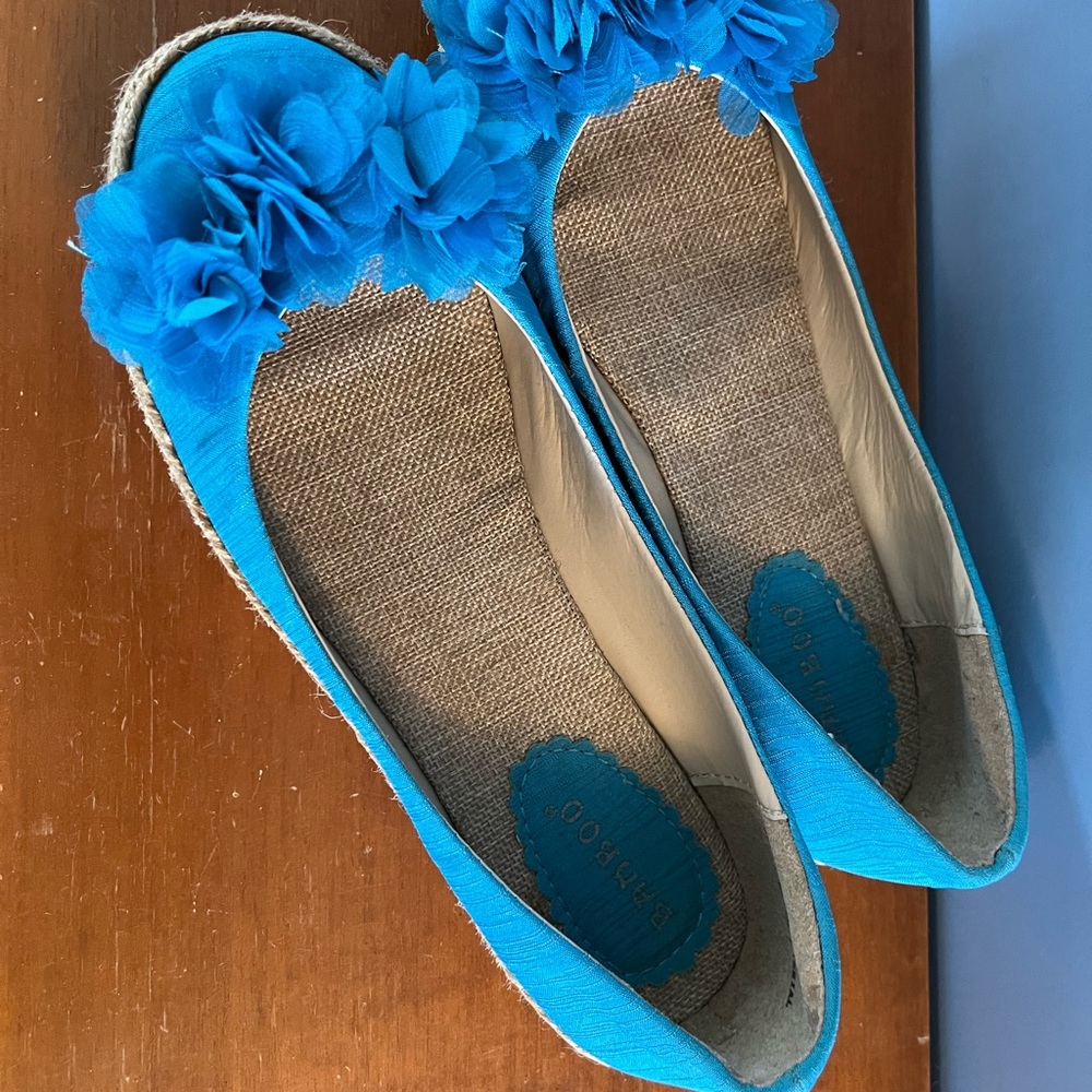 Blue Espadrille Flats with Floral Detail